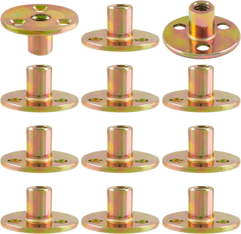 12pcs Round Base T-Nut, 1/4"-20 Carbon Steel Iron Plate Nut Screw-in T Nuts Flange Insert Female Thread Furniture Hardware Accessories...