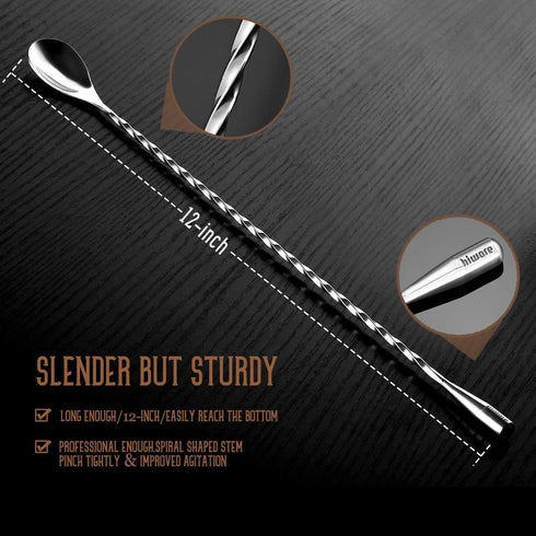 Hiware 12-Inch Bar Spoon, Set of 2, Stainless Steel Mixing Spoons, Spiral Pattern Bar Cocktail Shaker Spoon...