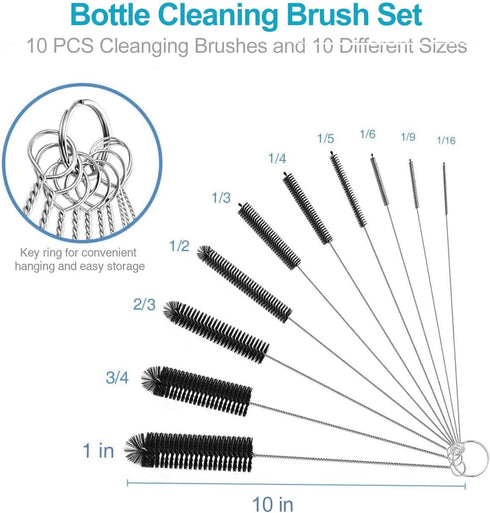Straw Cleaner Brush Sets, 10 inch Long Tube and Bottle Cleaning Brushes, 10 PCS Professional Flexible Brushes for Cleaning Pipes, Keyboards, Glass...