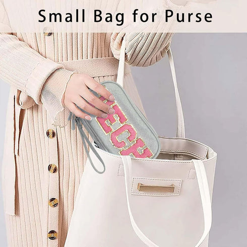 Electronics Accessories Organizer Bag with Chenille Letter Patch TECH for Women Travel Gifts, Traveling Essentials Compact Case Waterproof Must Ha...