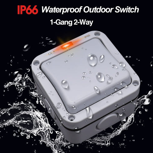 Taiss Outdoor Switch IP66 Waterproof Switch with Red LED indicator,1-Gang 2-Way SPDT Light Switch,10A 220V-250V Outdoor Garden Electrical Switch...