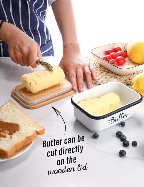 Metal Butter Dish with Lid for Countertop,Large Butter Container with Stainless Steel Multipurpose Butter Knife, Butter Keeper with Double High-qu...