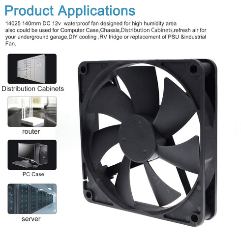 140mm Waterproof Cooling Fan,140X140X25mm Dual Ball Bearing 12V 2900RPM,for Cabinets Computer Case PSU Chassis...