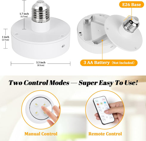Battery Operated Light Bulb for Lamps, Screw in LED Puck Lights with Remote, Replacement AA Battery Powered Wireless Dimmable Timer Light Bulb wit...