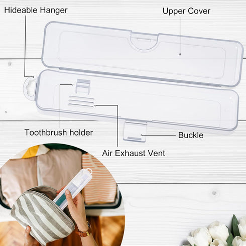 Toothbrush Case 2 Packs, Transparent Toothbrush Travel Case, Plastic Toothbrush Holder Travel Size, 7.87 x 1.85 x 1.18 inches Portable Toothbrush ...