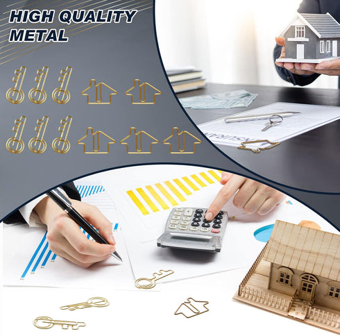 102 Pack Clips Office Supplies 50 Pcs House Shaped Paper Clips 50 Pcs Key Shaped Wire Paper Clip with 2 Pcs Clear Storage Box for Agent Office Hom...