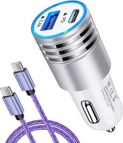 USB C Car Charger Fast Charging C Cord for Samsung Galaxy S24 S23 A15 A14 A25 S22 S21 Ultra/S21+/S20 FE/Note 20 S10e S9 A01 A71 A72 A52 A32,iPhone...
