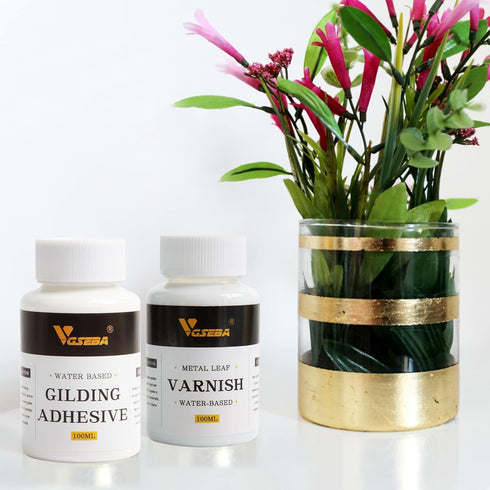 Gold Leaf Adhesive, 6.8oz Gilding Adhesive Set, Metal Leaf Glue and Varnish for Foil Transfer Sheets, Decor Foil, Arts Use (200ml + 2 Brushes + 2 ...