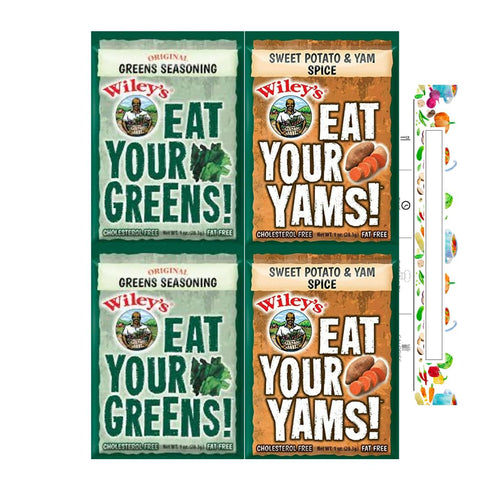 Wileys Vegetable Seasoning Variety 4 Pack Bundle | Greens Seasoning Mix, Yam Seasoning Mix, 2 Packets of Each | with Blank June Street Market Reci...