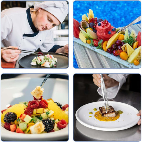 2Pcs Stainless Steel Kitchen Tweezers, Professional Kitchen Tweezer Tongs, Extra-Long Food Tweezers with Precision Serrated Tips for Cooking Repai...