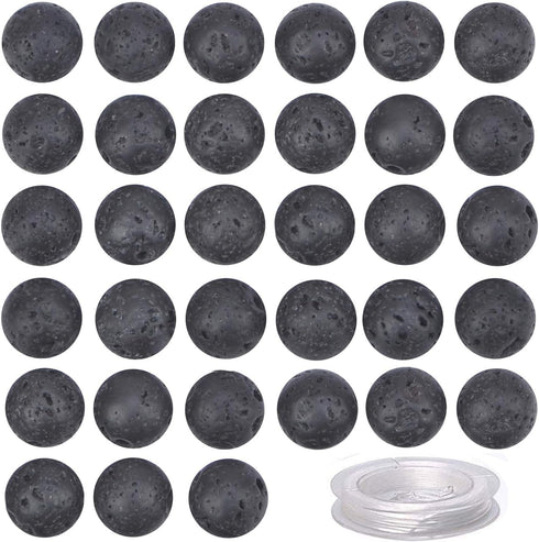 100Pcs Natural Crystal Beads Stone Gemstone Round Loose Energy Healing Beads with Free Crystal Stretch Cord for Jewelry Making (Black Lava, 8MM)...