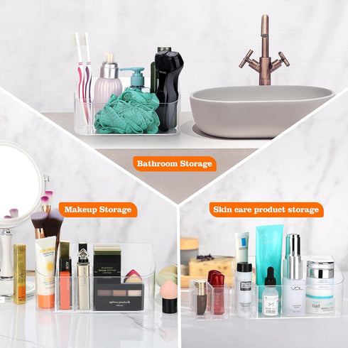 Clear Makeup Tray Holder Organizer Cosmetic Display Case, Small Makeup Organizer for Vanity Bathroom Counter Countertop Tabletop Desktop Vanity Dr...