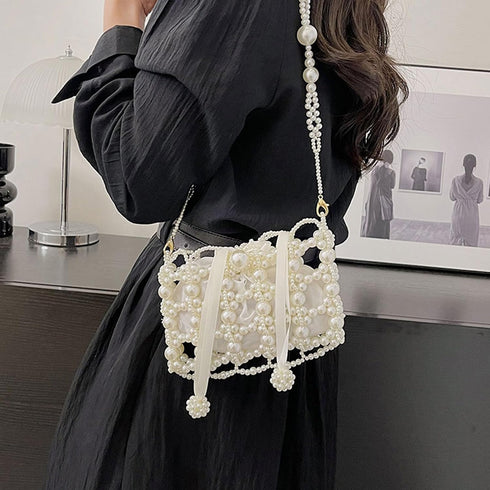 Luxury Pearl Bag Chain Bag Purse Evening Bags, Artificial Pearl Clutch Handmade Bags for Party Wedding Bridal Travel 17...