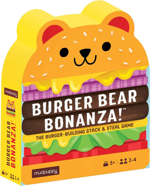 Mudpuppy Burger Bear Bonanza Game from Match, Stack & Steal Toppings to Build Burger Bears, Includes 64 Cards, 36 French Fry Tiles & Instructions,...