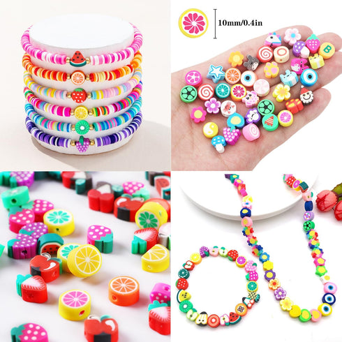 1000PCS Polymer Clay Beads Bracelet Making kit, 24 Style Cute Fun Beads Fruit Flower Animal Cake Butterfly Heart Beads Charms for Jewelry Necklace...