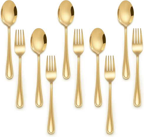 E-far 10-Piece Gold Toddler Utensils, Kid Stainless Steel Silverware Set, Children Safe Forks and Spoons Set for Self Feeding, Healthy & Non-Toxic...