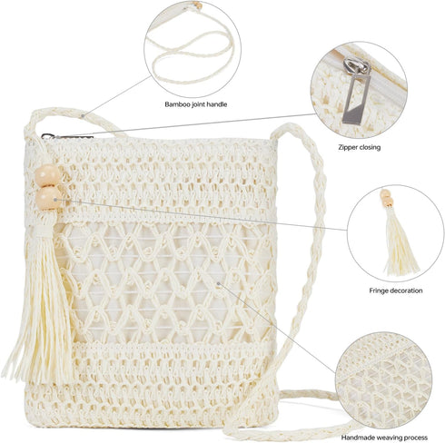 Straw Mesh Beach Bag Crossbody Clutch Purses for Women White Purses for Women Crossbody Purses Cross Body Bag...