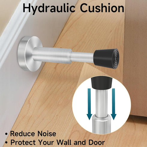 DOKU 4.1 Inch Spring Door Stoppers, 3Pcs Stainless Steel Door Stopper with Rubber Tips Bumper, Hydraulic Shock Absorbent Technology, Wall Mounted ...