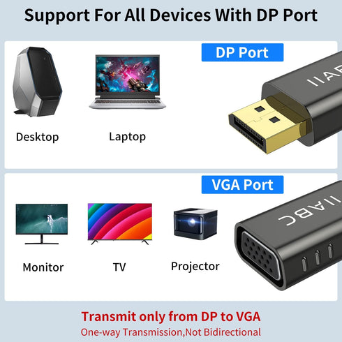 DisplayPort to VGA Adapter 1080P Converter, Display Port DP to VGA Adapter Male to Female Connector Compatible with Computer, Desktop, Laptop, PC,...