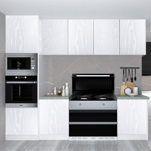 Livelynine White Peel and Stick Wallpaper Wood Contact Paper for Cabinets Adhesive Wood Grain Vinyl Wrap for Kitchen Furniture Textured Thick Wood...