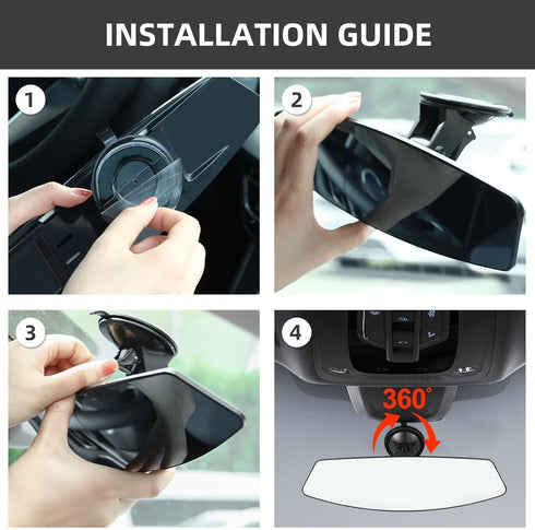 Car Rear View Mirror with Adjustable Suction Cup,Wide Angle Reduce Blind Spots 12.6inch HD Universal Panoramic Interior Rearview Mirror for Cars,S...