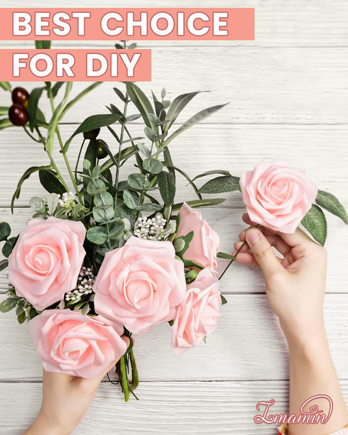 Artificial Flowers 25pcs Artificial Roses for Wedding Decoration, Fake Roses with Stems for DIY Bridal Shower, Wedding Bouquets, Party Table Cente...