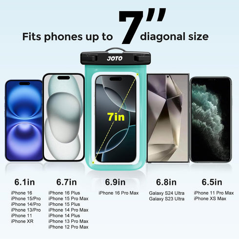 JOTO Up to 7" Universal Waterproof Phone Case for iPhone 16 15 14 13 Plus Pro Max, IPX8 Cellphone Dry Bag 12 11 Pro Max XR X 8 7 6S Plus SE, Galax...