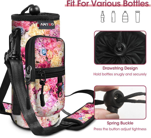 ARTSO Water Bottle Carrier Bag Sling Holder Pouch, 25oz 32oz 40oz 64oz Insulated Water Bottle Sleeve Case Cover with Adjustable Shoulder Hand Stra...