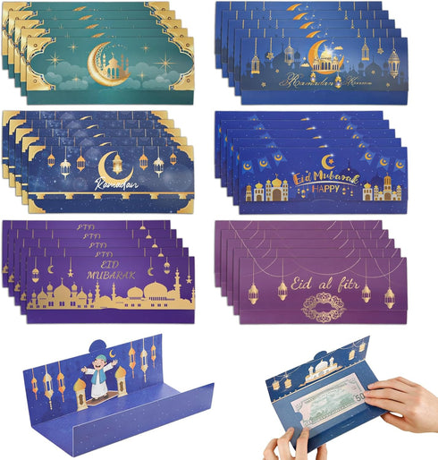 30pcs Eid Mubarak Envelopes for Money, Eid Mubarak Gift Cards 4 Designs Ramadan Money Holder Cash Envelopes for Kids Ramadan Holiday Muslim Party ...