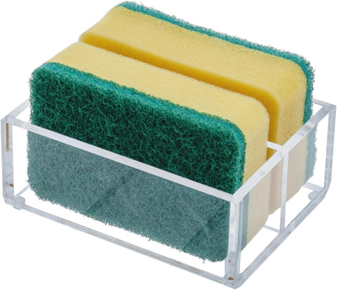 MyGift Modern Premium Clear Acrylic Sponge Holder for Kitchen Sink, Counter Dual Sponge Storage Rack, Countertop Caddy with 2 Compartments for Dis...