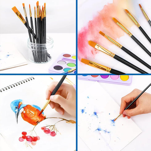 AROIC Acrylic Paint Brush Set, 2 Packs / 20 pcs Nylon Hair Brushes for All Purpose Oil Watercolor Painting Artist Professional Kits (Black)...