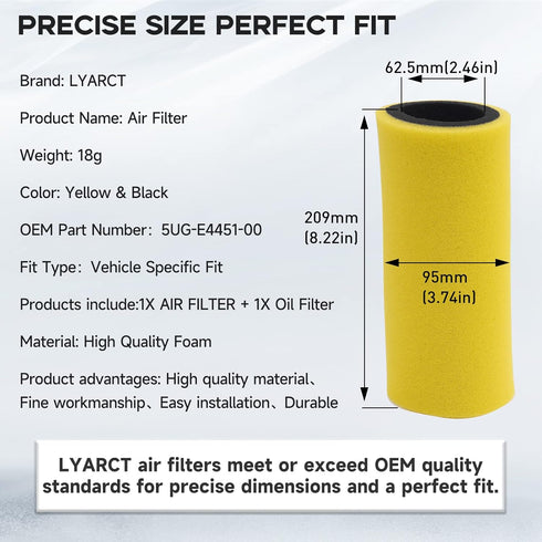 Air Filter 5UG-E4451-00-00 + Oil Filter 5GH134405000 for Yamaha Rhino 660 YXR660 2004-2007...