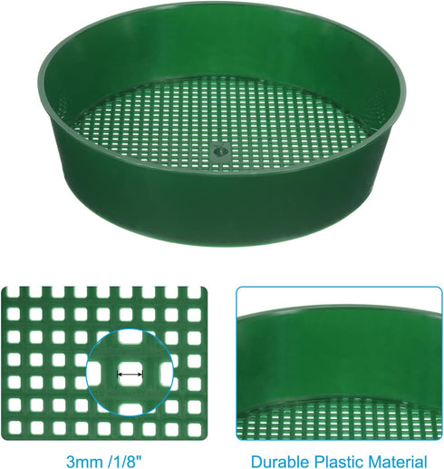 PATIKIL Garden Soil Sifter 8" Dia 1/8" Mesh Screen, 2 Pack Plastic Sand Sieve Sifting Pan Tool for Plant Gardening Flower Nursery, Green...