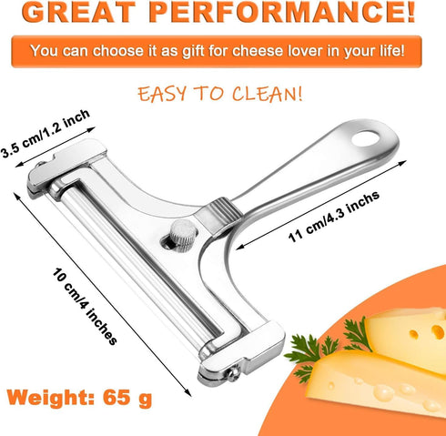 4Pieces Stainless Steel Wire Cheese Slicer Adjustable Thickness Cheese Cutter, Cheese Slicer Spatula Plane for Soft, Semi Soft, Semi-Hard Cheeses ...