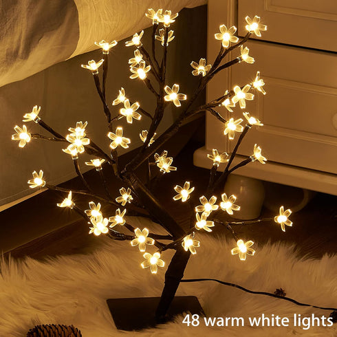 PEIDUO 17.5 Inch Lighted Cherry Blossom Tree, 48 Warm White Lights Plug in Adapter, Light up Bonsai Tree for Christmas Indoor Home Bedroom Living ...
