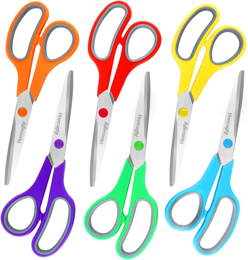Scissors, Hnncugty 8" Scissors All Purpose Bulk Set of 6-Pack, Sharp Scissors for Office School Supplies Student Teacher Scissors Home Art Craft S...