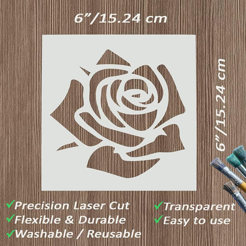DLY LIFESTYLE Rose Stencil for Painting on Wood, Canvas, Paper, Fabric, Walls and Furniture - Rose Flower Stencil - 6x6 Inches - Reusable DIY Art ...