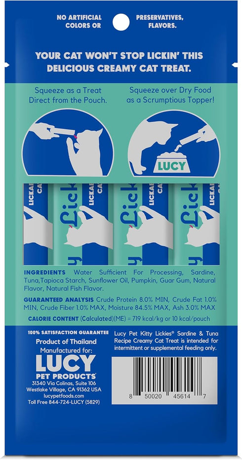 Lucy Pet Products Kitty Lickies Creamy Lickable Cat Treat, Sardine and Tuna Recipe, 2oz....