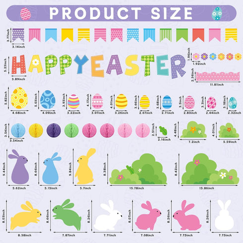 3D Easter Bulletin Board Set Happy Easter Honeycomb Classroom Decoration Easter Egg Rabbit Bunny Cutouts Spring Flower Paper-Cuts for Easter Party...