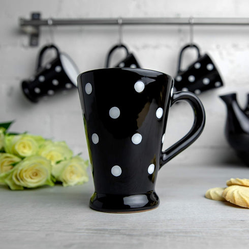 City to Cottage Handmade Black and White Polka Dot Ceramic Coffee, Tea, Latte Mug, Cup with Large Handle, Unique 7 oz / 200ml Designer Pottery for...