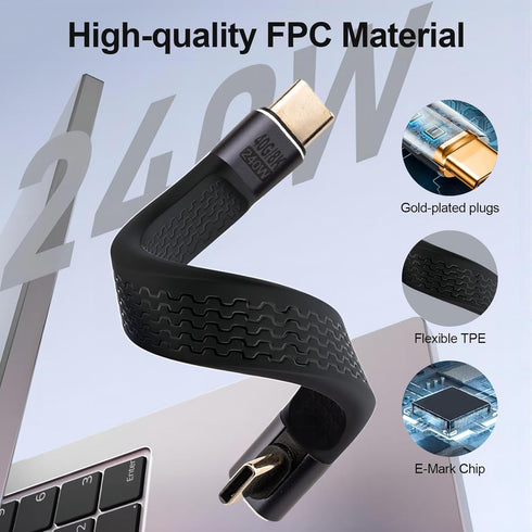 Short USB C Cable (5 inch),240W USB to USB C Cable 90 Degree, 40Gbps Data Transfer Support 8K@60Hz for iPhone 15 &MacBook & iPad Pro & Samsung...