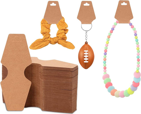 100 PCS Necklace Display Cards Holders Jewelry Bracelets Earrings Keychain Rings Hairbands Craft Projects Brown Kraft Paper Hang Tags Card 4.9 x 2...