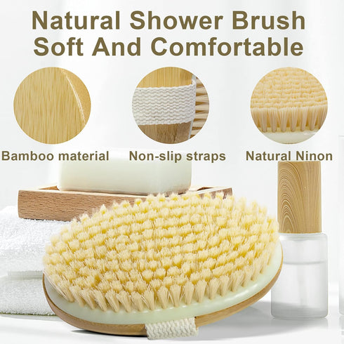 1 Pack Bamboo Dry Body Brushes,Dry Body Scrubber for Dry Skin, Blood Circulation, Cellulite Treatment,Dry Brush Suitable for All Kinds of Skin wit...