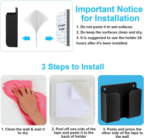 8 Pieces Wall Mount Phone Holder Adhesive Remote Control Storage Box Wall Mount Charging Phone Stand Holder Adhesive Non Slip Media Organizer Stor...