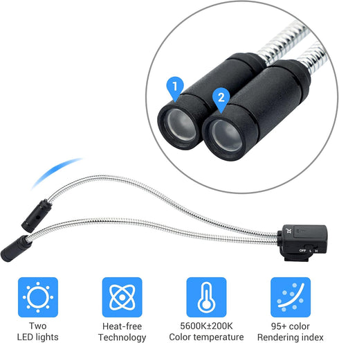 10 Inch Long Portable Shoe-Mount LED Macro Arm Light CRI 95+ 5600K Photo Lighting with 5 Level Ajustable Flexible Fill Lights for Macro Lens Camer...