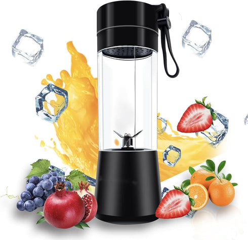 Personal Blender for Shakes and Smoothies, USB Rechargeable Shaker, Portable Juicer with Six Cutters, 380ML Juice Bottle for Travel Gym?Black?...