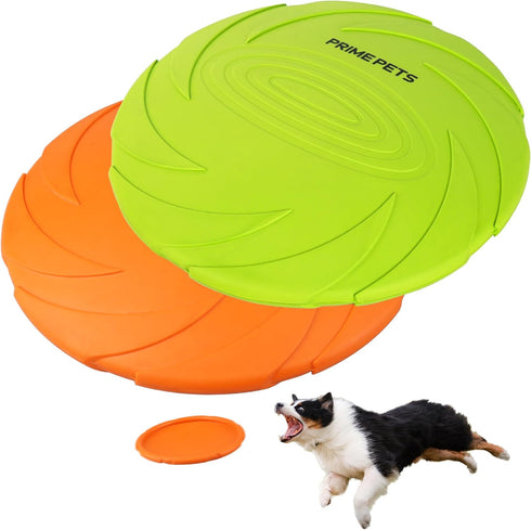 PrimePets Dog Frisbees, 2 Pack, 7 Inch Dog Flying Disc, Durable Dog Toys, Nature Rubber Floating Flying Saucer for Water Pool Beach, Orange and Gr...