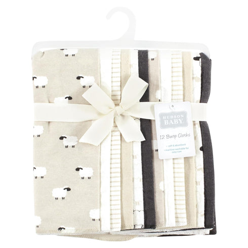 Hudson Baby Unisex Baby Flannel Burp Cloth 12pk, Taupe Sheep, One Size...