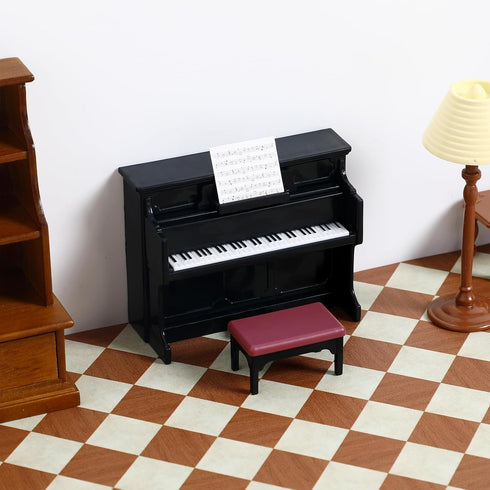 Piano Keyboard Toy for Kids Dollhouse Piano Model Miniature Stool Musical Educational Toy for Micro Landscape Fairy Garden Black...