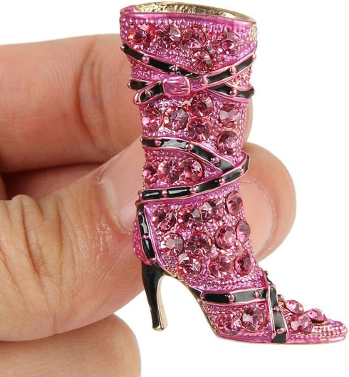 EVER FAITH Lady High-Heel Brooch Pink Austrian Crystal Shoe Boot...